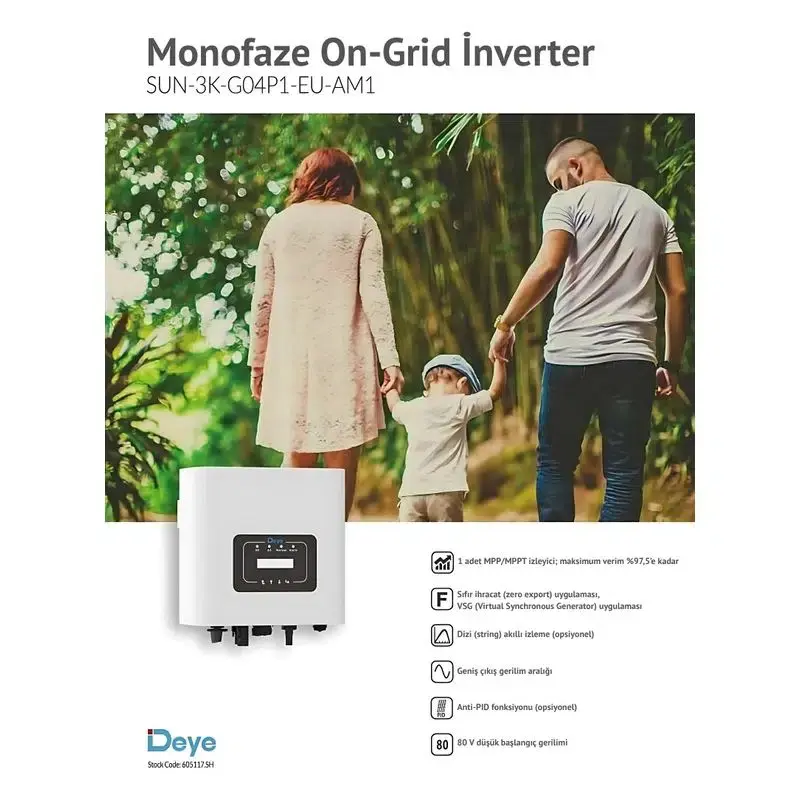Deye 3 kW Monofaze On-Grid İnverter